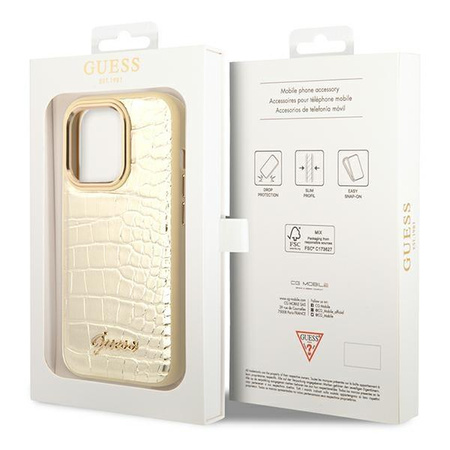 Guess Croco Collection - Coque pour iPhone 14 Pro (Or)