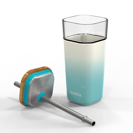 Quokka Liquid Cube - Glasbecher 540ml mit Strohhalm aus Edelstahl (Teal Gradient)