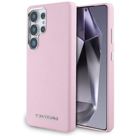 Karl Lagerfeld Saffiano Logo métal allongé MagSafe - étui pour Samsung Galaxy S25 Ultra (rose)
