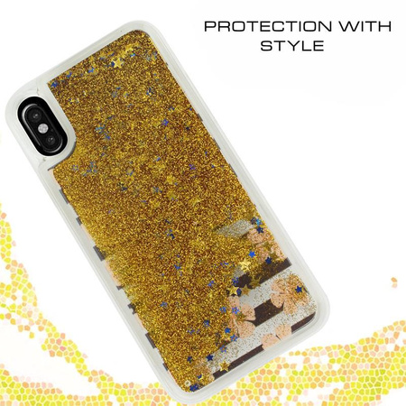 Zizo Liquid Glitter Star Case - pouzdro pro iPhone X (Růžové květy)
