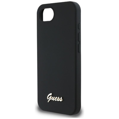 Guess Silicone Script Metal Logo MagSafe - Hülle für iPhone 16e (schwarz)