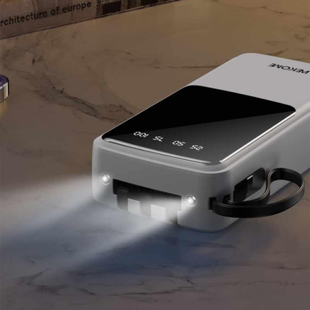 WEKOME WP-10 Pop Digital Series - Powerbank 20000 mAh mit integriertem USB-C / Lightning / Micro USB / USB-A Kabel (Weiß)