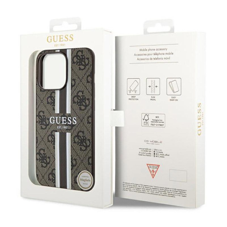 Guess 4G nyomtatott csíkos MagSafe - iPhone 13 Pro tok (barna)