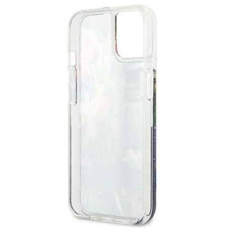Guess Liquid Glitter Flower – Etui iPhone 13 mini (niebieski)