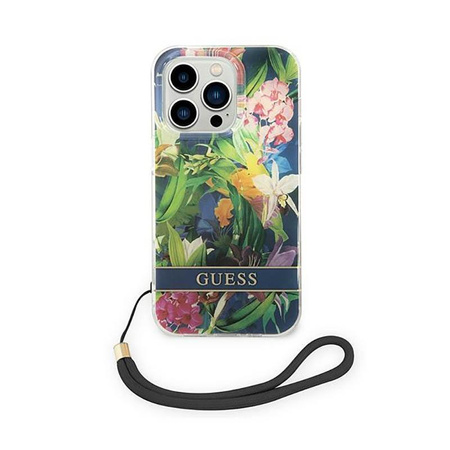 Guess Flower Cord - Hülle für iPhone 14 Pro Max (Blau)
