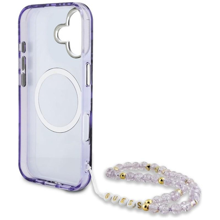 Guess Palm Trees Triangle Pearl Strap MagSafe - Case for iPhone 16 (purple)