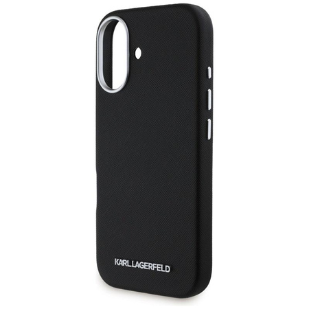 Karl Lagerfeld Saffiano Full Wrapped Elongated Metal Logo MagSafe - Case for iPhone 16 (black)