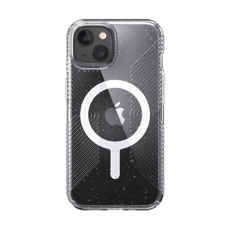 Speck Presidio Perfect-Clear avec paillettes + Grips + MagSafe - Coque pour iPhone 13 avec revêtement MICROBAN (transparent/paillettes platine)
