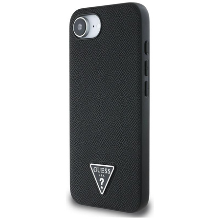 Guess szemcsés háromszög MagSafe - tok iPhone 16e készülékhez (fekete)