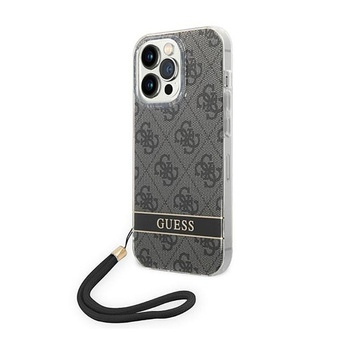 Guess 4G Print Cord - Etui avec dragonne iPhone 14 Pro (noir)