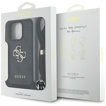 Guess 4G Big Logo Cord Strap Crossbody - Etui do iPhone 16 Pro (czarny)