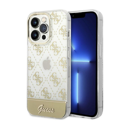 Guess 4G Stripe Script Logo Electroplated Pattern - iPhone 14 Pro Max Case (Gold)