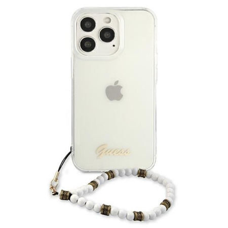 Guess White Pearl Strap - Coque iPhone 13 Pro (Transparent)