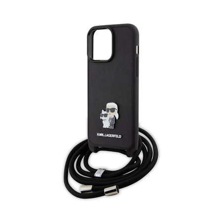 Karl Lagerfeld Crossbody Saffiano Metal Pin Karl & Choupette - iPhone 15 Pro Max Tasche (Schwarz)