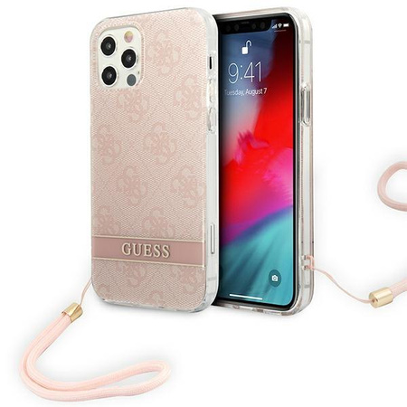 Guess 4G Print Cord - tok zsinórral iPhone 12 Pro / iPhone 12 (rózsaszín)
