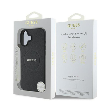 Guess Grained Ring MagSafe - Pouzdro iPhone 16 Plus (černé)