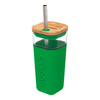 Quokka Liquid Cube - Glass mug 540 ml with stainless steel straw (Green)