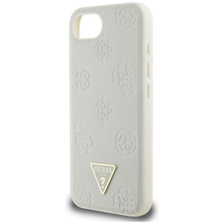 Guess Gekörnte Heißprägung Pfingstrose Dreieck Logo MagSafe - Hülle für iPhone 16e (beige)