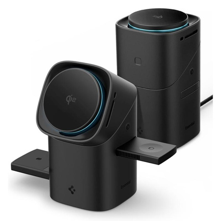 Spigen Essential EF223MS Qi2 Rotary Magnetic – indukční nabíječka MagSafe 3v1 pro iPhone, AirPods a Apple Watch 15 W (černá)