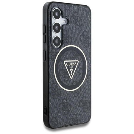 Guess 4G Glitter Triangle Buttons MagSafe - pouzdro pro Samsung Galaxy S25 (černé)