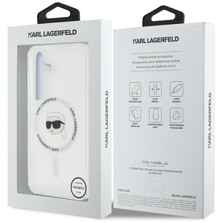 Karl Lagerfeld Button Karl Head Printed Logo MagSafe - pouzdro pro Samsung Galaxy S25 (bílé)