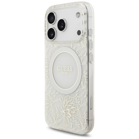 ETUI DO IPHONE 17 PRO do MAGSAFE GUESS BIAŁE ORYGINALNE ZE SMYCZĄ KWIATY