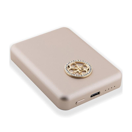 Guess 4G Strassed Metal Logo MagSafe - Power Bank induktiv 5000 mAh 15W MagSafe (gold)