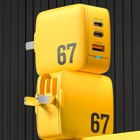 WEKOME WP-U141 Tint Series - Ladegerät 2x USB-C & USB-A Superschnellladegerät GaN 67W (Gelb)