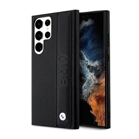 BMW Bőr texturált és csíkos - Samsung Galaxy S23 Ultra tok (fekete)