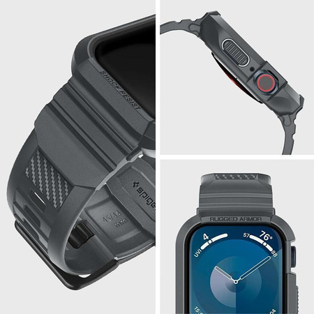 Spigen Rugged Armor Pro - Armband mit Gehäuse für Apple Watch 4/5/6/7/8/9/SE 44/45 mm (Dunkelgrau)