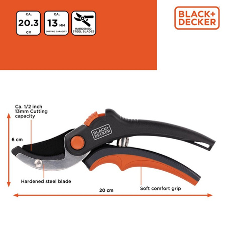 SEKATOR KOWADEŁKOWY DO GAŁĘZI ROŚLIN OGRODOWY JEDNORĘCZNY BLACK&DECKER