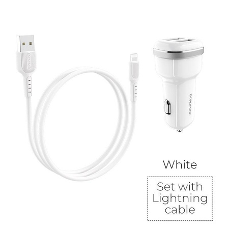 Borofone - Autoladegerät 2x USB Lightning Kabel inklusive, weiß
