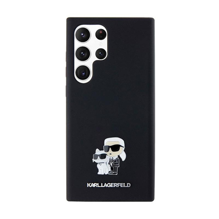 Karl Lagerfeld szilikon Karl & Choupette fém kitűző - Samsung Galaxy S24 Ultra tok (fekete)