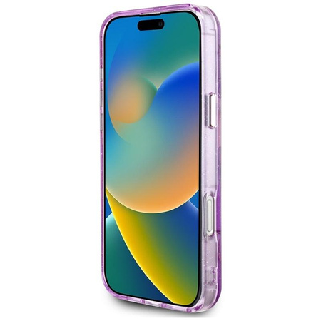 Guess Glitter Virágok háromszög gombok MagSafe - tok iPhone 16 Pro Max (lila)
