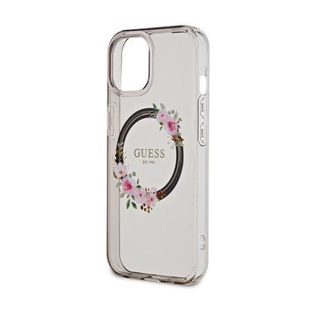 Guess IML Virágok koszorú MagSafe - iPhone 15 tok (fekete)