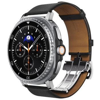 Spigen Enzo - Armband aus echtem Leder für Samsung Galaxy Watch 8 / 8 Classic 40 / 44 / 46 mm (Schwarz)