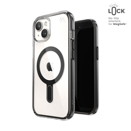 Speck Presidio Perfect-Clear ClickLock & MagSafe - Hülle für iPhone 16e / iPhone 15 / iPhone 14 / iPhone 13 (Transparent / Mattschwarz / Schiefergrau)