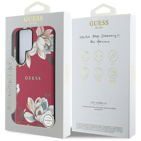 Guess Grained Printed Flower Pattern MagSafe - Case for Samsung Galaxy S25 Ultra (fuchsia)