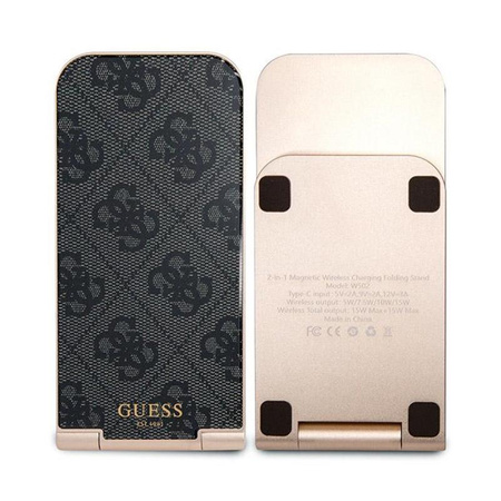Guess 4G Pattern MagSafe - skládací indirektní nabíječka 2 v 1 s MagSafe pro iPhone a AirPods 15W (černá)