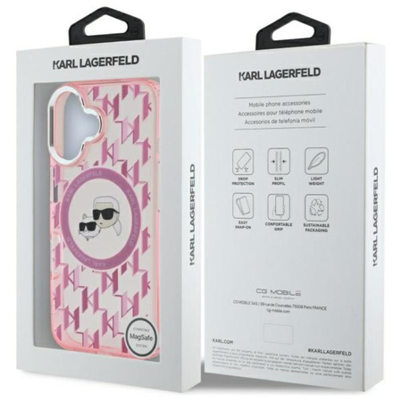 Karl Lagerfeld IML Monogram Karl & Choupette Head MagSafe - Hülle für iPhone 16 (rosa)
