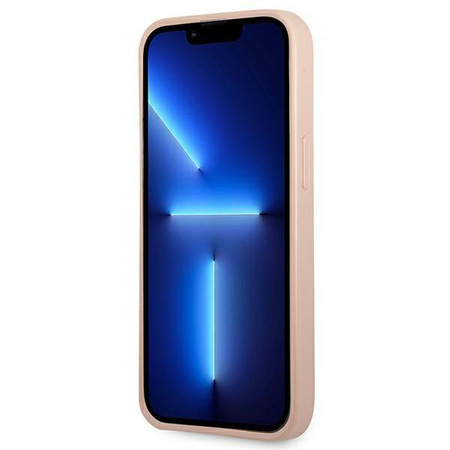 Guess Saffiano Double Card Triangle - kryt pro iPhone 13 Pro (růžový)