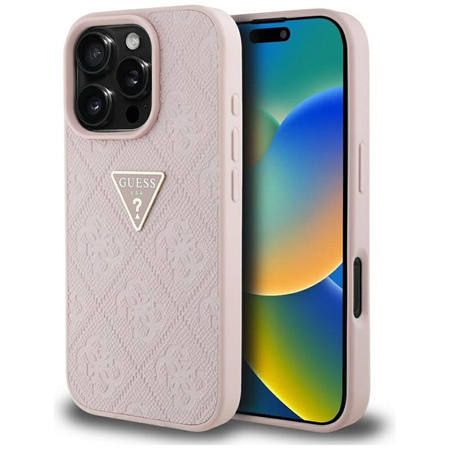 Guess Hot Stamp 4G Pattern Triangle Metal Logo - Coque pour iPhone 16 Pro (rose)