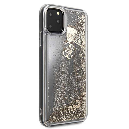Guess Liquid Glitter Hearts - iPhone 11 Pro Max tok (arany)