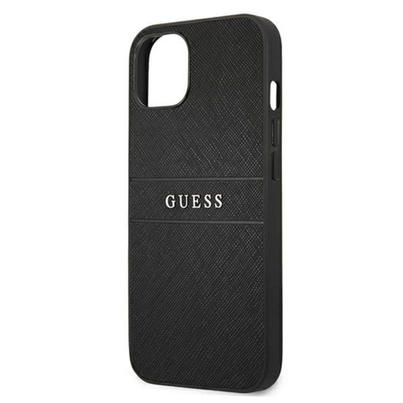 Guess Saffiano Metal Logo Stripes - étui pour iPhone 13 mini (noir)