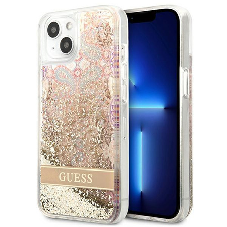 Guess Liquid Glitter Paisley - pouzdro pro iPhone 13 mini (zlaté)