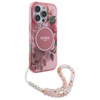 Guess IML Flowers With Pearl Strap MagSafe - Hülle iPhone 16 Pro (Rosa)