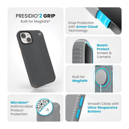 Speck Presidio2 Grip Magsafe - iPhone 15 Plus / iPhone 14 Plus Case (Charcoal Grey / Cool Bronze / White)