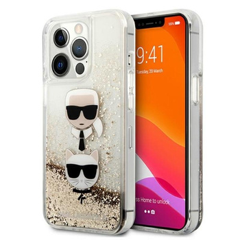 Karl Lagerfeld Liquid Glitter Karl & Choupette Head - iPhone 13 Pro Tasche (Gold)