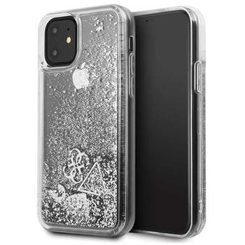 Guess Liquid Glitter Hearts - iPhone 11 tok (ezüst)