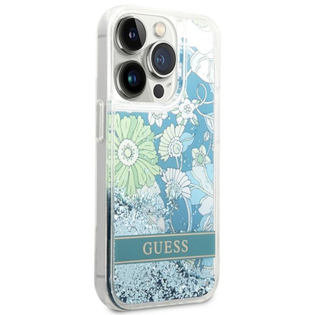 Guess Liquid Glitter Flower - Hülle für iPhone 14 Pro Max (Grün)